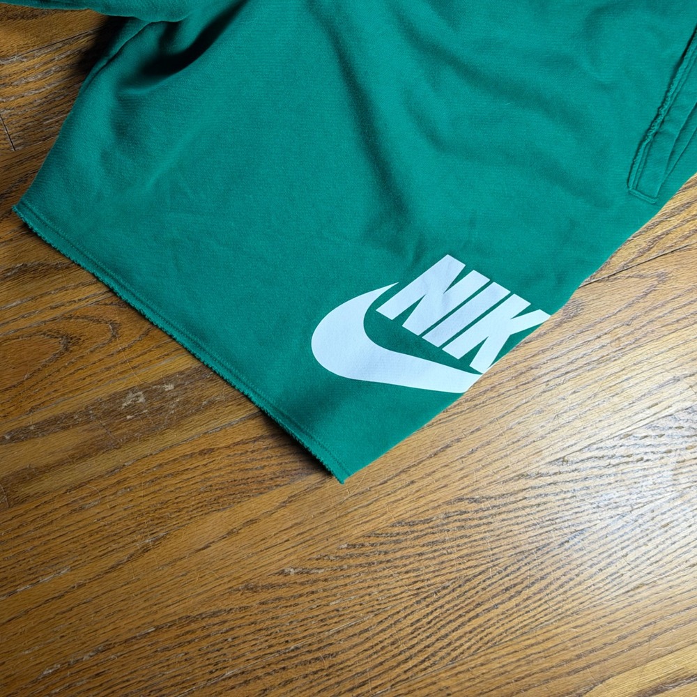 Nike Sportswear French Terry Shorts Green Futura Logo Raw Hem DX0502-365 Mens XL - Picture 8 of 11